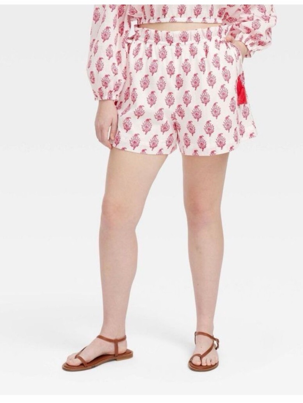 High-Waist Pink Printed Relaxed Shorts